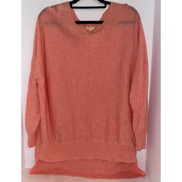 Eileen Fisher Sweaters - EILEEN FISHER Linen Blend Lightweight Sweater Coral Size M Boat Neck Relaxed Fit